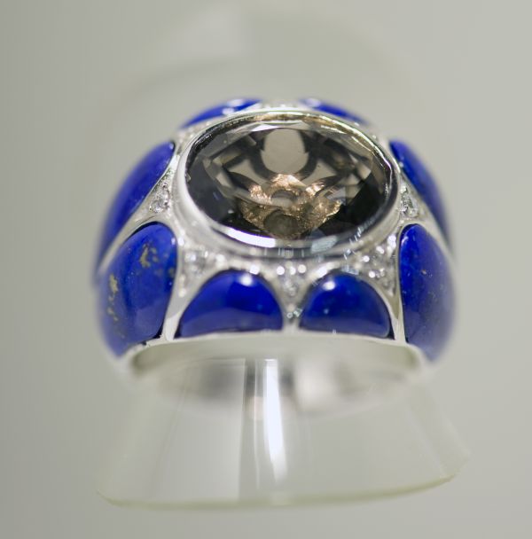 Anel prata com Qz. Fumado,   ...