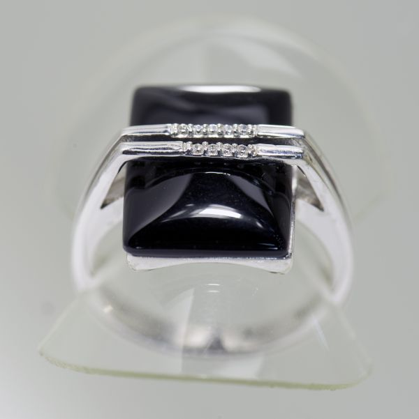 Anel em prata com ágata pret ...